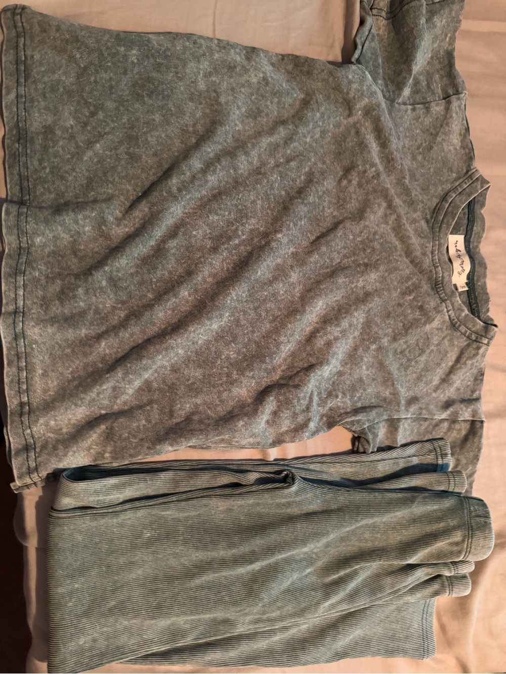 Kids Washed Grey Matching Top and Ribbed Leggings Set